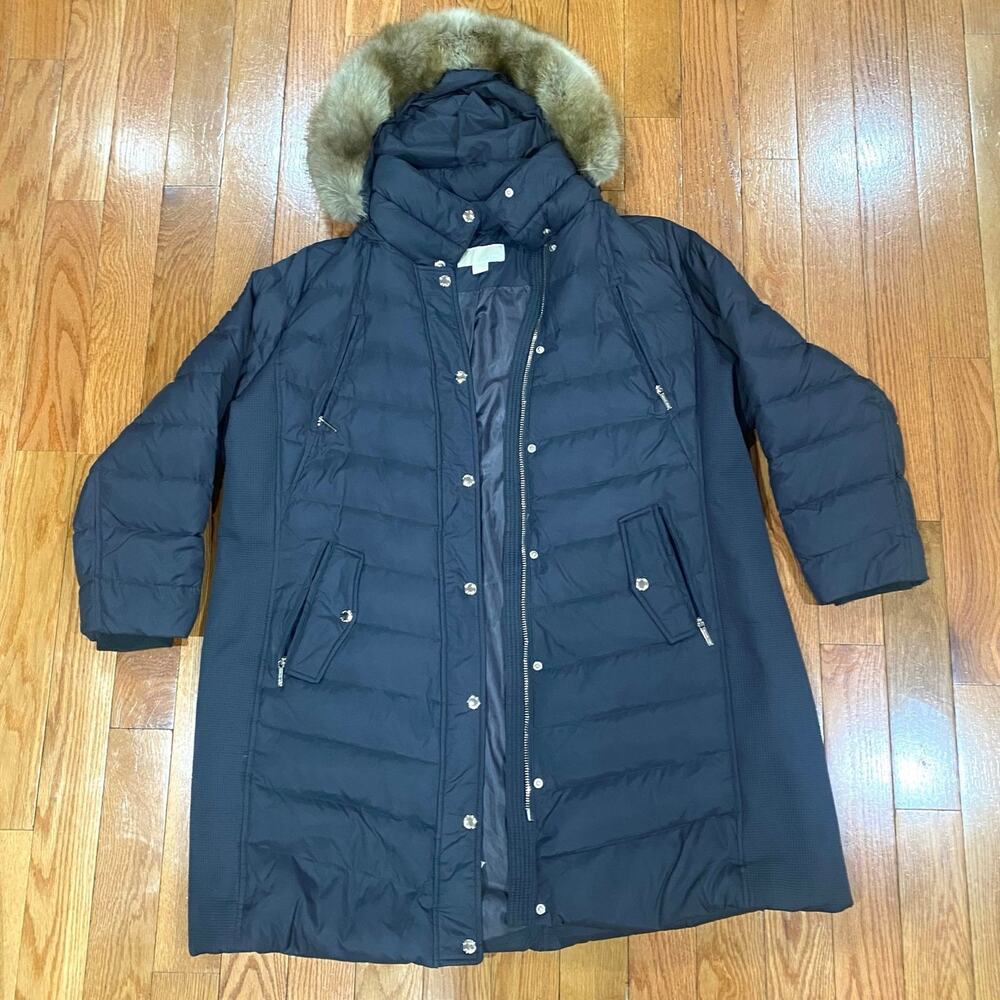 MICHAEL Michael Kors Faux-Fur-Trim Hooded Chevron Down Puffer Coat Women’s 2X